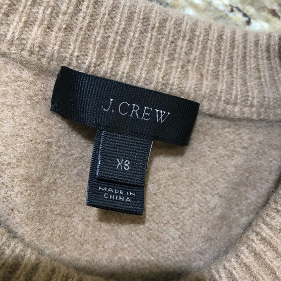 J. Crew Ruffle Front 100% Merino Wool Tan Crewneck Sweater XS - Picture 3 of 5